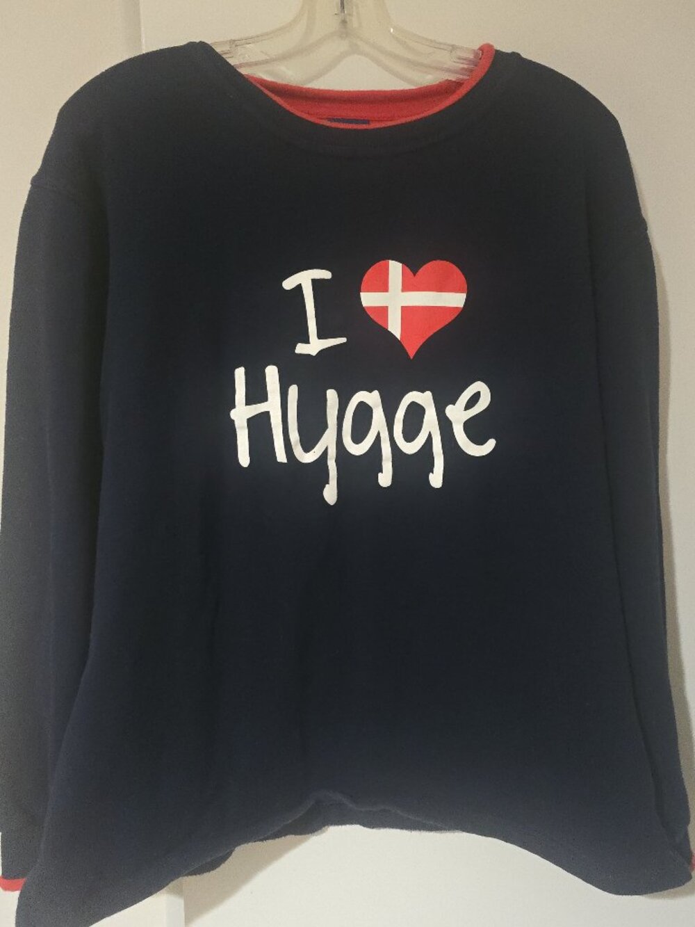 Monogram Danmark I Love Hygge Sweatshirt Navy Danish Flag Heart Crewneck Size L